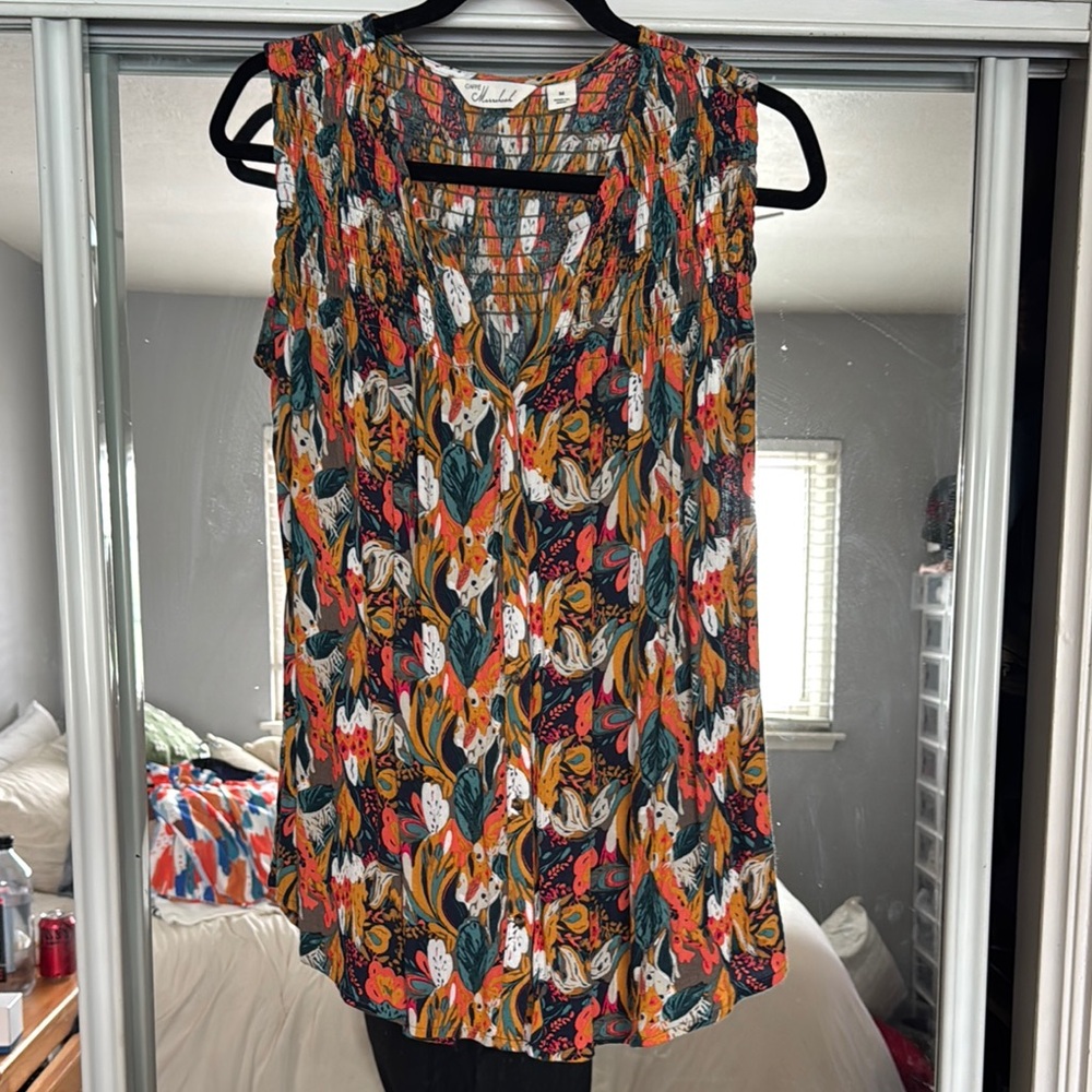 AFF Orange and Blue Sleeveless Blouse